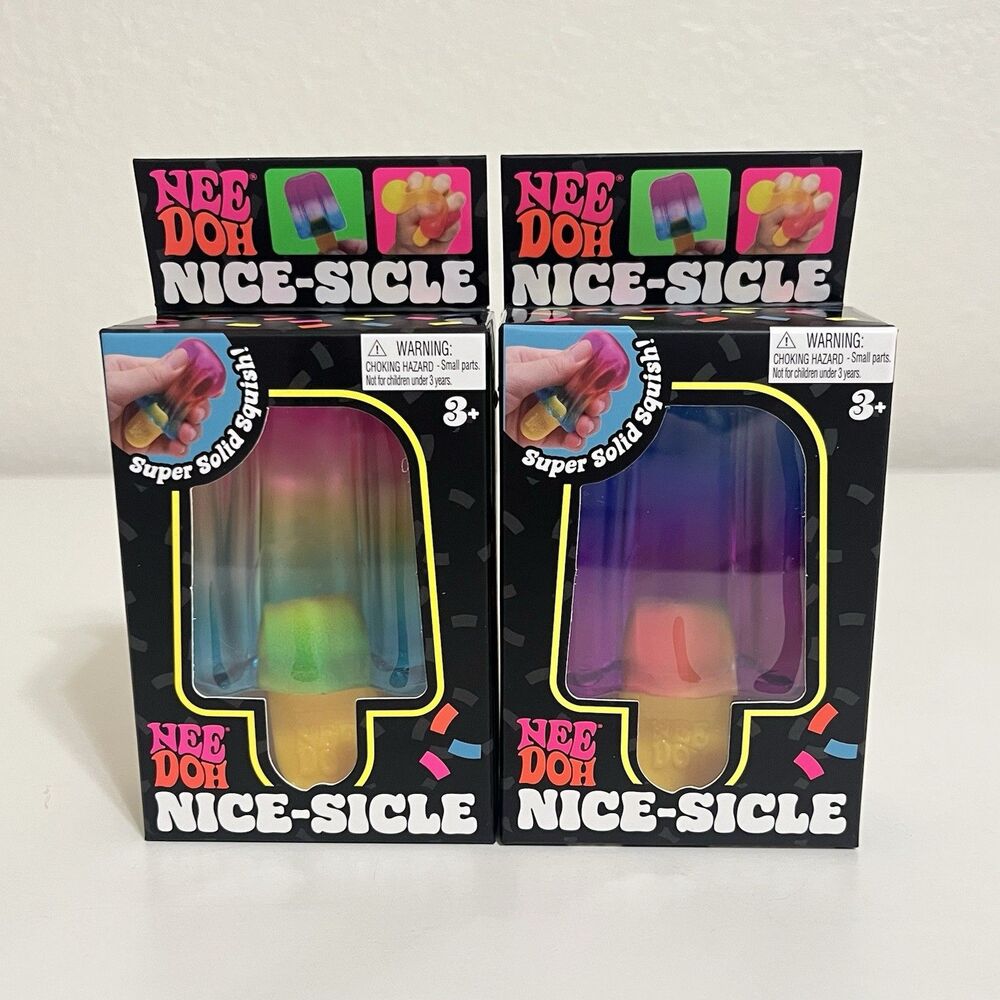 NeeDoh NICE-SICLE Schylling Squeeze Popsicle Lot of 2 Rainbow Blue Purple NEW